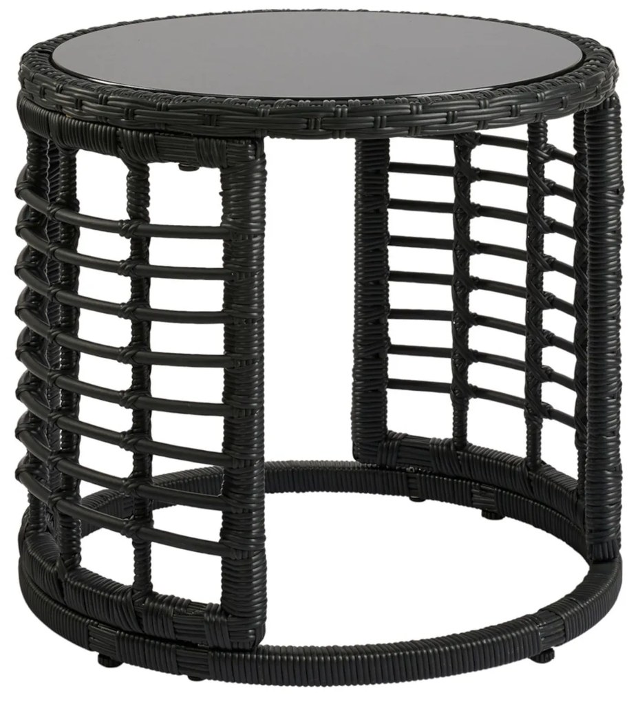 Τραπεζάκι Κήπου ArteLibre AURIUS Μαύρο Rattan/Γυαλί Φ45x40cm-14510063