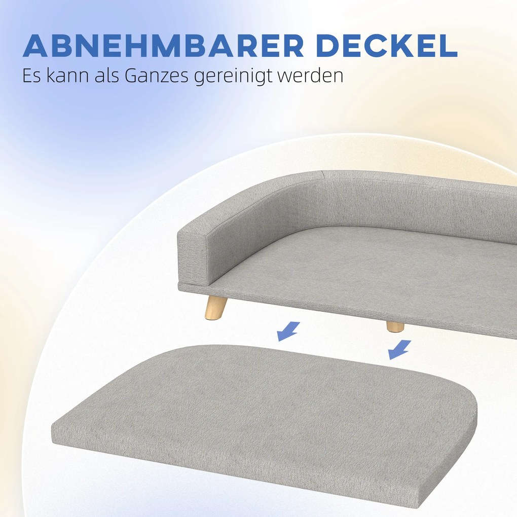 PawHut Καναπές Σκύλου για Μεγάλους Σκύλους έως 30 kg, Μαλακό Μαξιλάρι, Πόδια από Ξύλο Πεύκου, 98 x 67 x 25 εκ., Γκρι