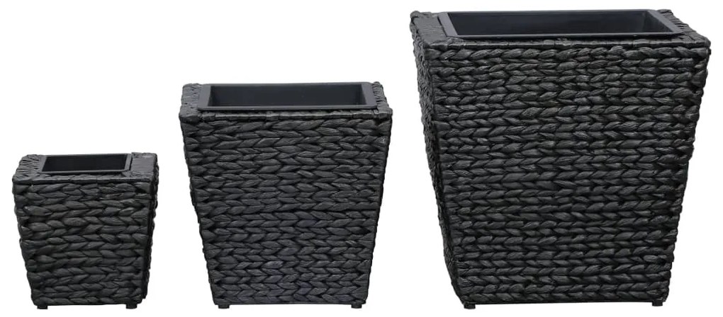 vidaXL Γλάστρες Υπερυψωμένες 3 τεμ. Μαύρες από Υάκινθο του Νερού