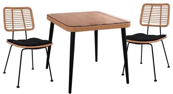 Σετ Κήπου Τραπεζαρία ALLEGRA C10485 3τεμ Μπέζ - Μαύρο Wicker με Τραπέζι 80x80x78 εκ. &amp; 2 Καρέκλες