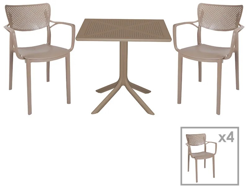Τραπεζαρία κήπου Groovy-Frontline pakoworld σετ 5τεμ PP cappuccino 80x80x74,5εκ. - 253-000096 - 253-000096