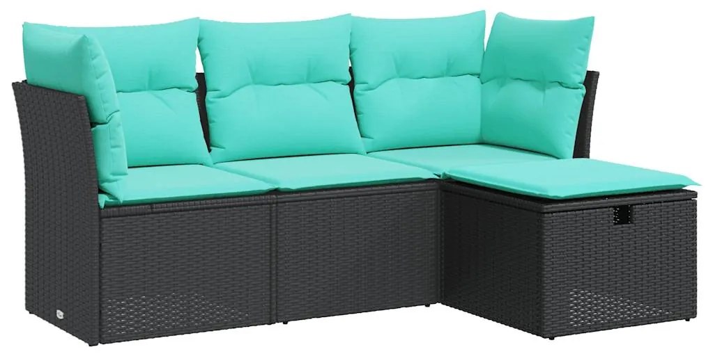 vidaXL Σαλόνι Κήπου Σετ 4 Τεμαχίων με Μαξιλάρια Μαύρο Συνθετικό Ρατάν