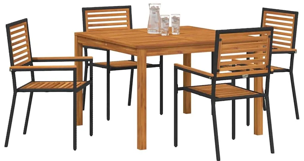 vidaXL Σέτ φαγητού για κήπο 5 pcs Μαύρο Στερεό Ξύλο Ακακίας