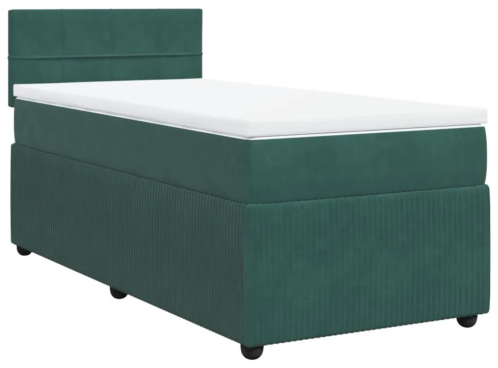 vidaXL Κρεβάτι Boxspring με Στρώμα Σκούρο Πράσινο 80x200 εκ. Βελούδινο