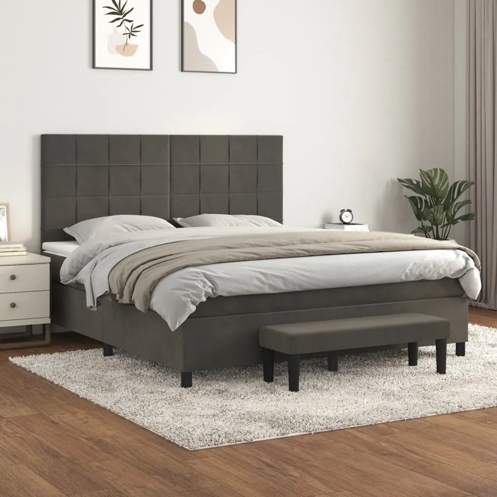 Κρεβάτι Boxspring με Στρώμα Σκούρο Γκρι 160x200 εκ. Βελούδινο