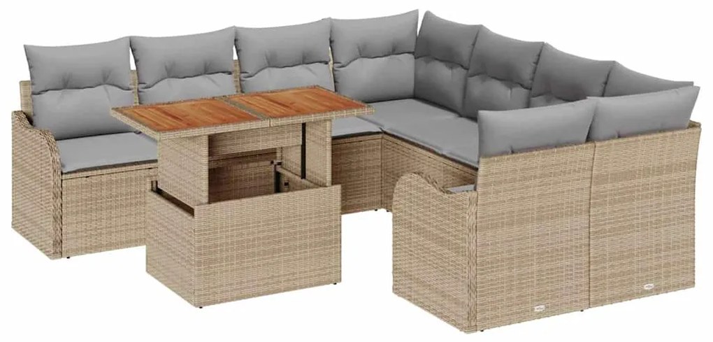 vidaXL Σετ Καναπέ Κήπου με αποθήκευση 9 pcs Μπεζ Πολυ ράταν