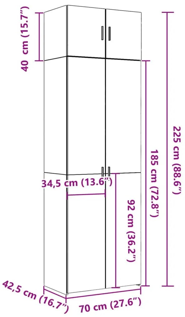 Ραφιέρα με Ντουλάπια Καφέ Δρυς 70x42,5x225 εκ. από Επεξ. Ξύλο - Καφέ