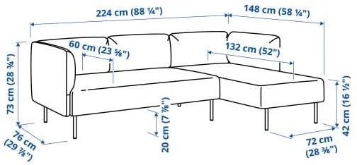 LILLEHEM 3θέσιος καναπές με σεζλόνγκ 895.682.92