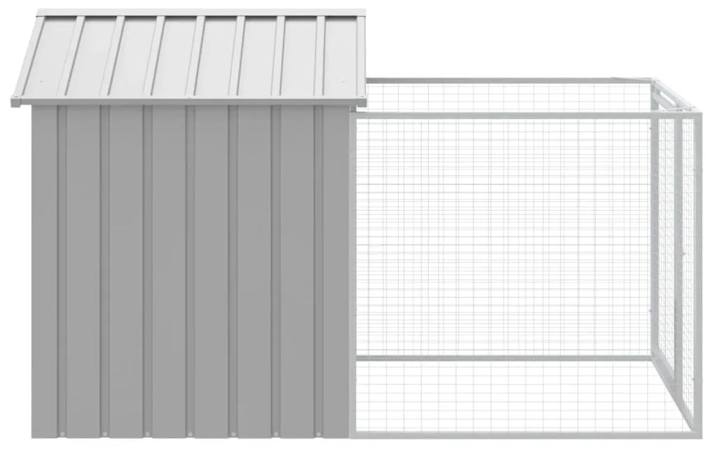 vidaXL Σπιτάκι Σκύλου με Αυλή Αν. Γκρι 117x201x123 εκ. Γαλβαν. Χάλυβας