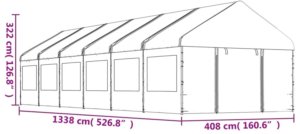 vidaXL Κιόσκι με Τέντα Λευκό 13,38 x 4,08 x 3,22 μ. από Πολυαιθυλένιο