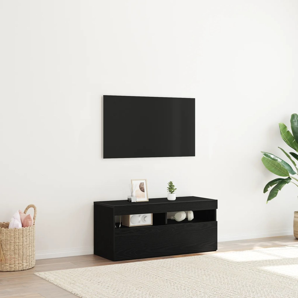 vidaXL Τηλεόραση Κάμπινγκ με LED Φώτα, Μαύρο Δρυς, 90x35x40 εκ, Επεξεργασμένο Ξύλο
