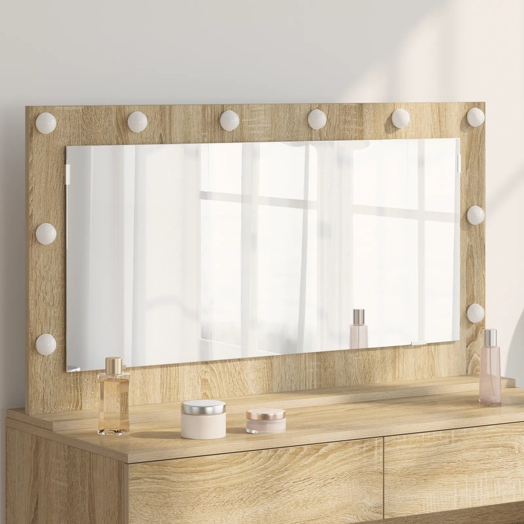 vidaXL Καθρέφτης τουαλέτας  Sonoma Oak MDF, Γυαλί 100 x 55 x 18 εκ.