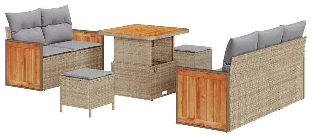 vidaXL Σετ Καναπέ Κήπου με μαξιλάρι 8 pcs Μπεζ Πολυ ράταν