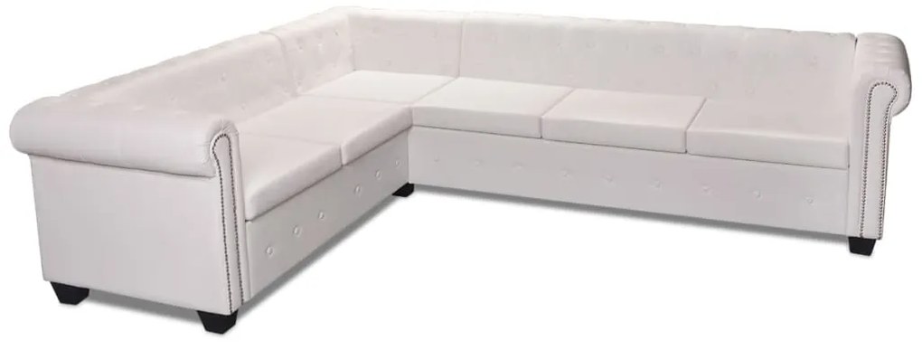 vidaXL Καναπές Γωνιακός Εξαθέσιος Chesterfield Λευκός Συνθετικό Δέρμα