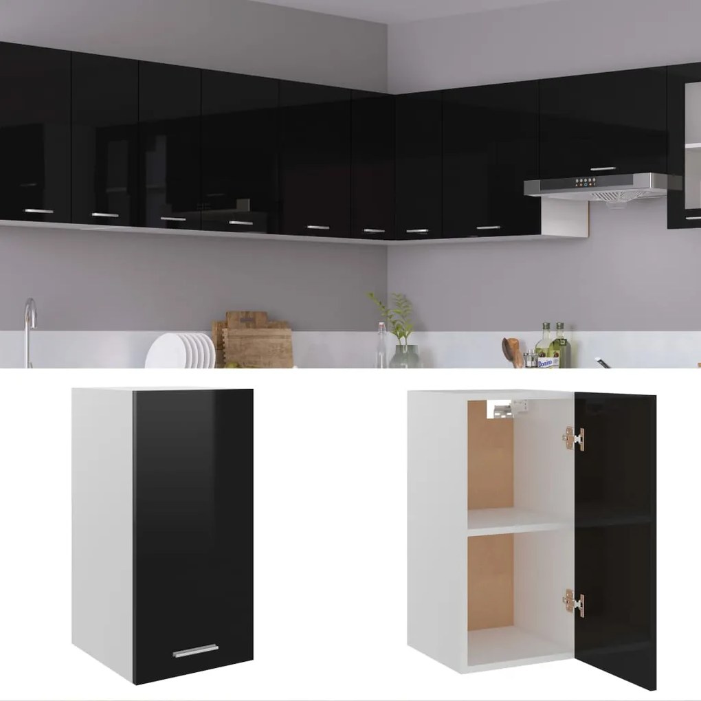 vidaXL Ντουλάπι Κρεμαστό Γυαλιστερό Μαύρο 29,5x31x60 εκ. Μοριοσανίδα