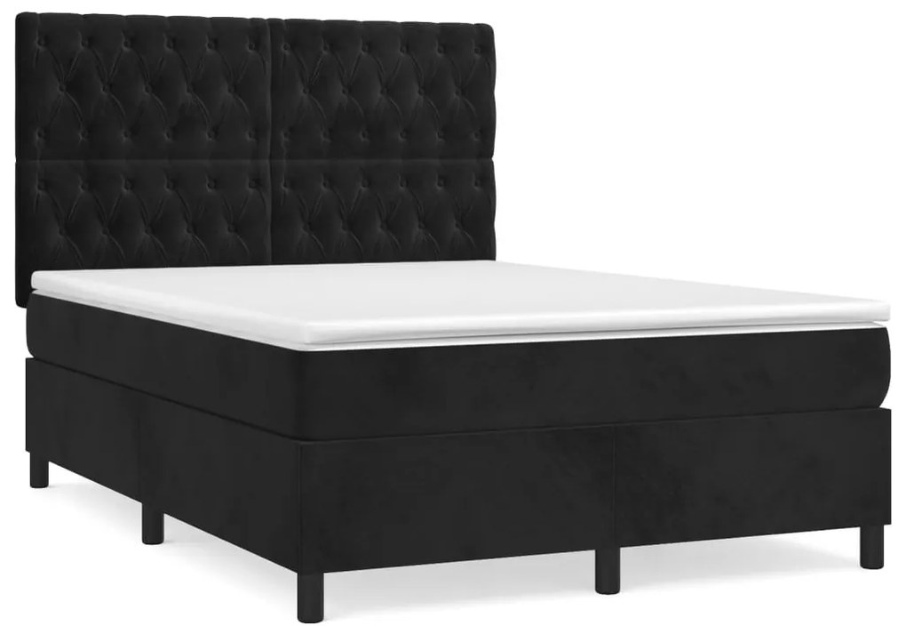 Κρεβάτι Boxspring με Στρώμα Μαύρο 140x190 εκ. Βελούδινο - Μαύρο