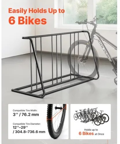 VEVOR Floor Bike Rack for 3-Inch Tire Width Grid Bike Rack 6-Bicycle Capacity