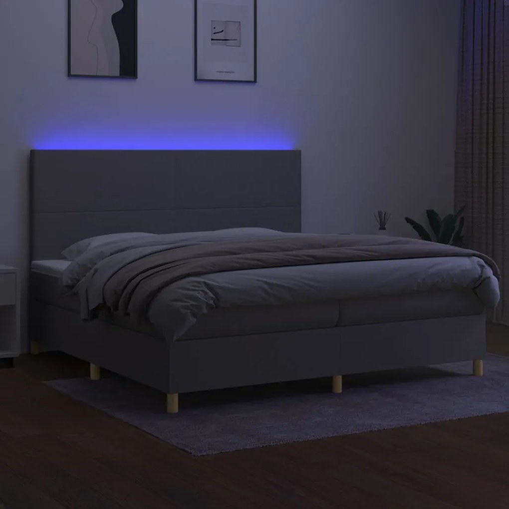 vidaXL Κρεβάτι Boxspring με Στρώμα & LED Αν.Γκρι 200x200εκ. Υφασμάτινο