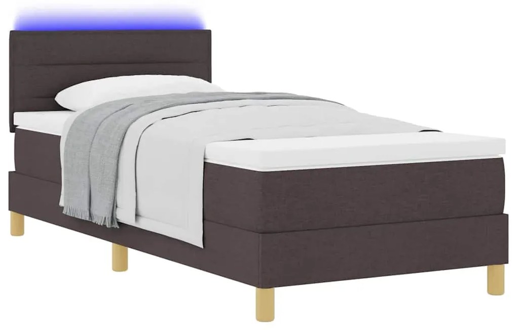 vidaXL LED Κρεβάτι με βάθρο με στρώμα Σκούρο Καφέ 100 x 200 cm ύφασμα