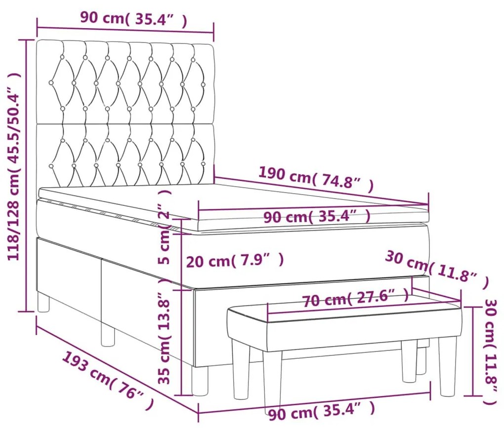 Κρεβάτι Boxspring με Στρώμα Κρεμ 90x190 εκ.Υφασμάτινο - Κρεμ