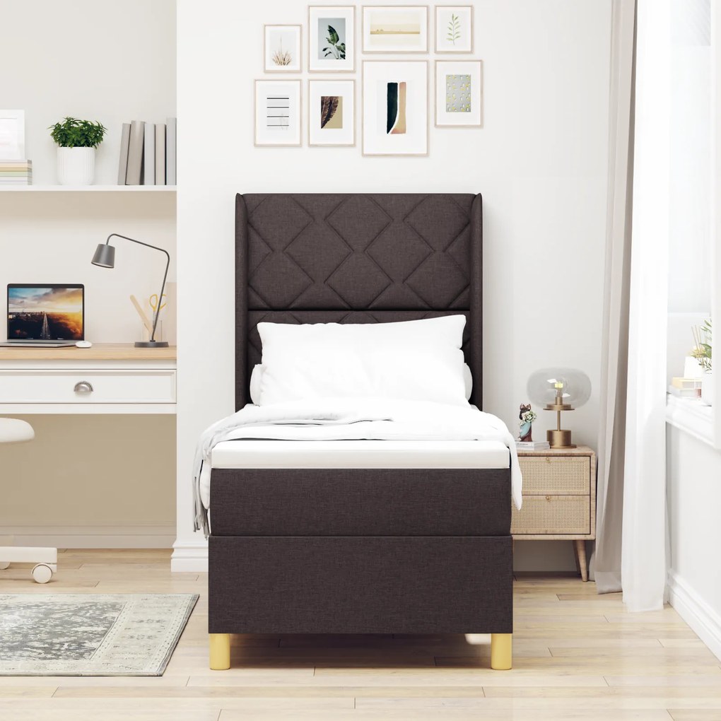 vidaXL Κρεβάτι Box Spring με Στρώμα & LED Καφέ Σκούρο 80x200 εκ. Ύφασμα