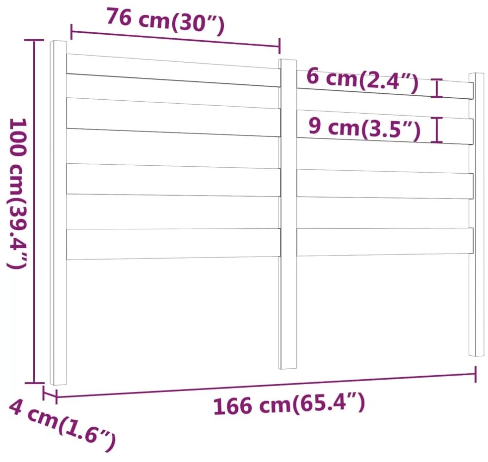 vidaXL Κεφαλάρι Κρεβατιού Μελί 166 x 4 x 100 εκ. από Μασίφ Ξύλο Πεύκου