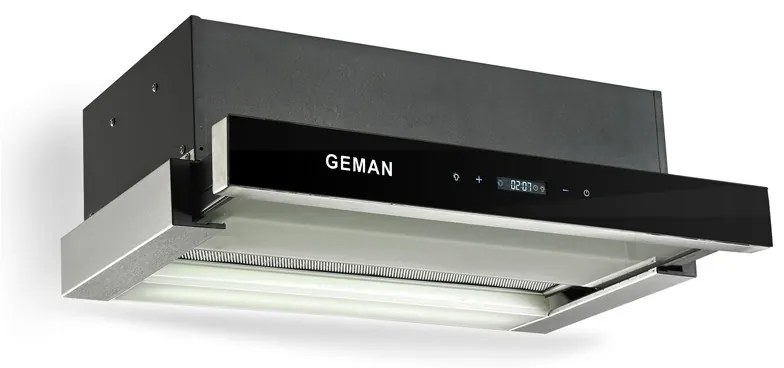 Geman Απορροφητήρας Συρόμενος Inox Μαύρος Με Γυαλί Αφής Και 1 Μοτέρ