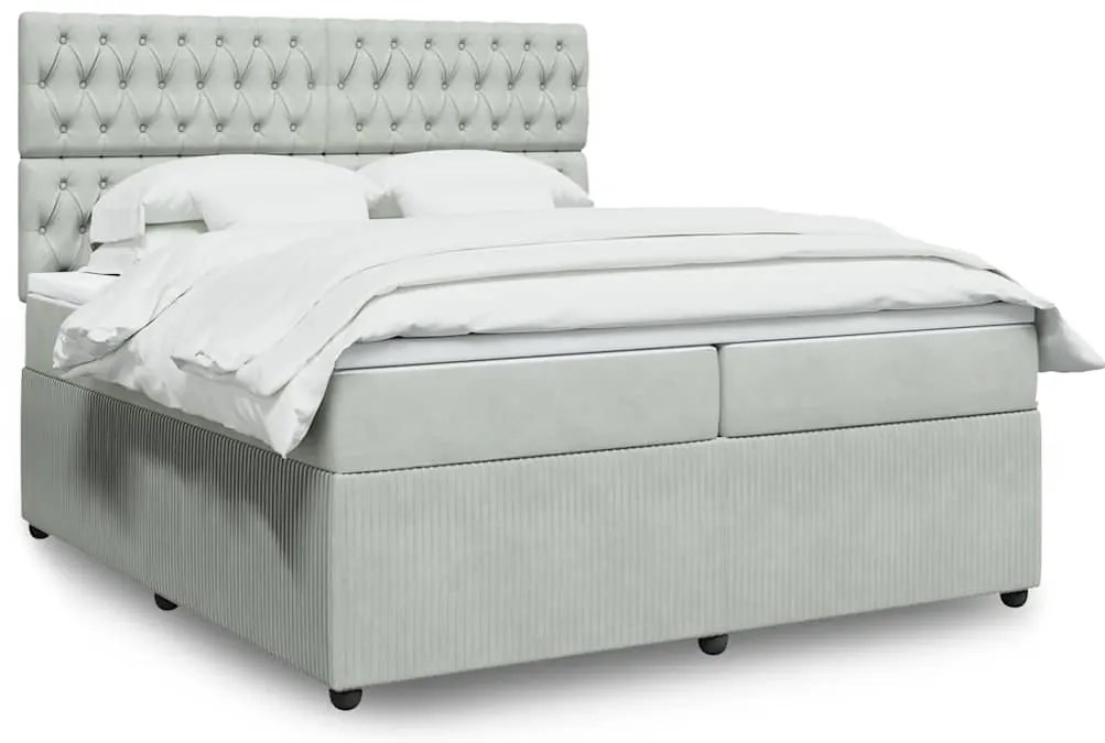 vidaXL Κρεβάτι Boxspring με Στρώμα Ανοιχτό Γκρι 200x200 εκ. Βελούδινο
