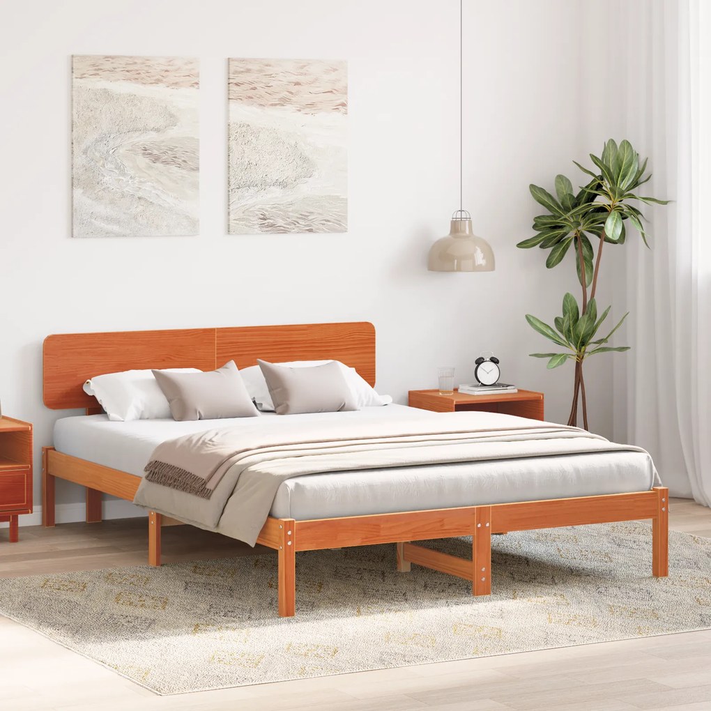 vidaXL Κρεβάτι με Κεφαλάρι καφέ κηρωμένο 150x200 εκ. από μασίφ ξύλο πεύκου