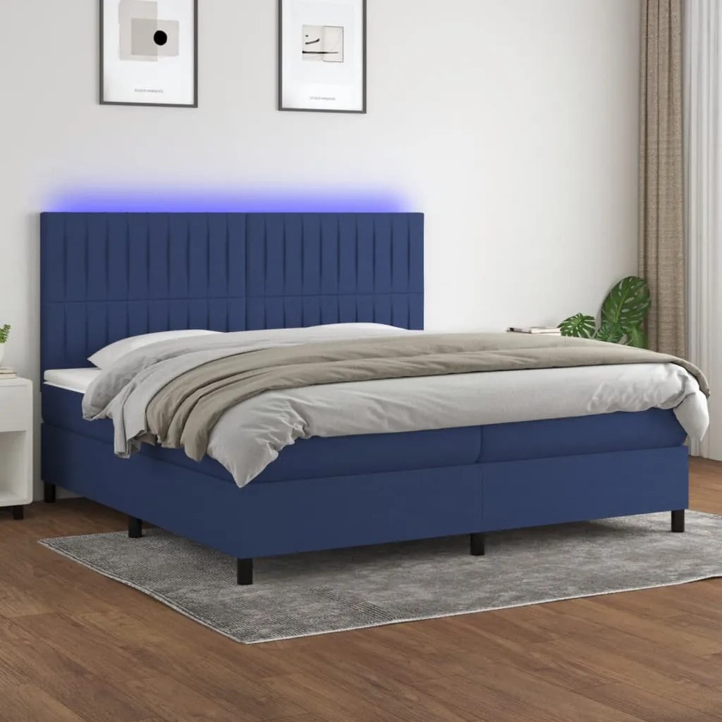 vidaXL Κρεβάτι Boxspring με Στρώμα & LED Μπλε 200x200 εκ. Υφασμάτινο