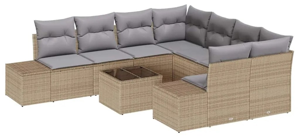 vidaXL Σετ Καναπέ Κήπου 9 pcs Μπεζ Πολυ ράταν