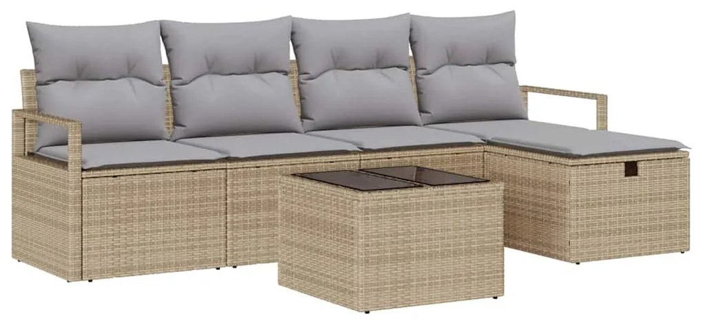 vidaXL Σετ Καναπέ Κήπου με μαξιλάρι 6 pcs Μπεζ Πολυ ράταν