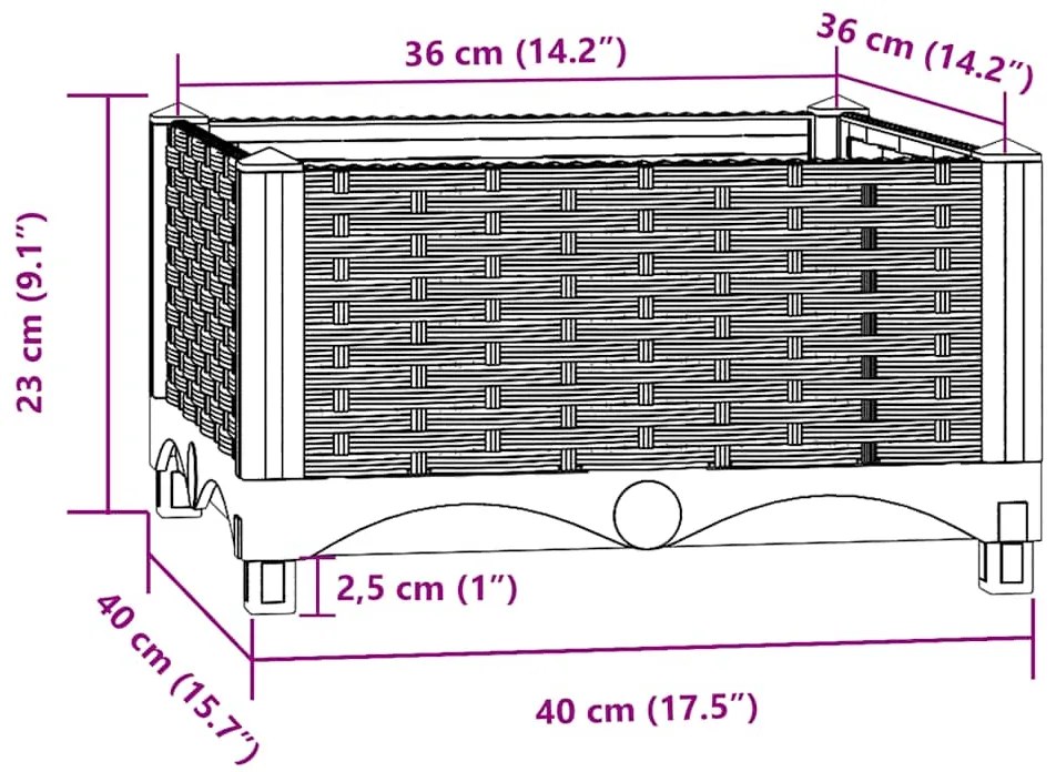 vidaXL Ζαρντινιέρα 40 x 40 x 23 εκ. από Πολυπροπυλένιο