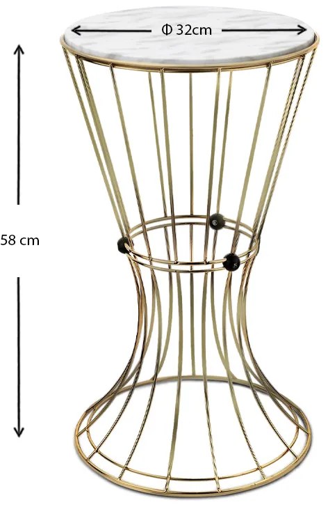 Βοηθητικό τραπεζάκι Girene Megapap μεταλλικό - Mdf χρώμα χρυσό - λευκό εφέ μαρμάρου 32x32x58εκ.