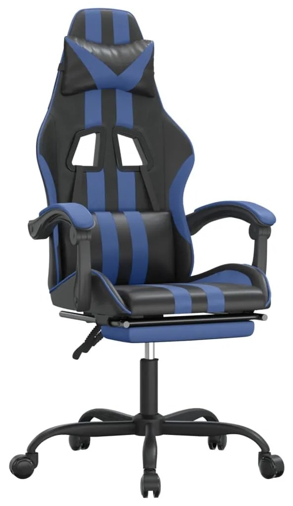 vidaXL Καρέκλα Gaming Περιστρ. Υποπόδιο Μαύρο & Μπλε Συνθετικό Δέρμα