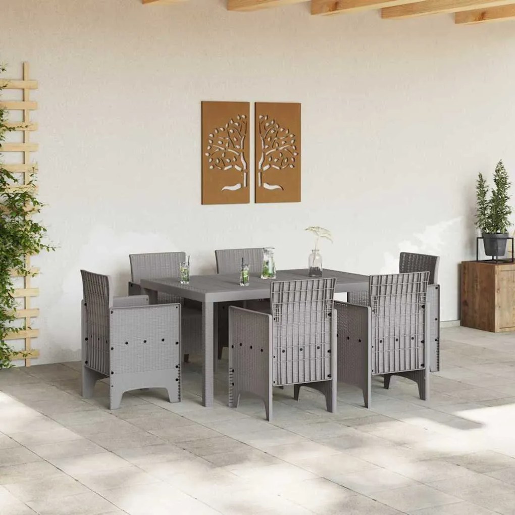 vidaXL Σέτ φαγητού για κήπο 7 pcs Ανοιχτό γκρι Rattan Polt