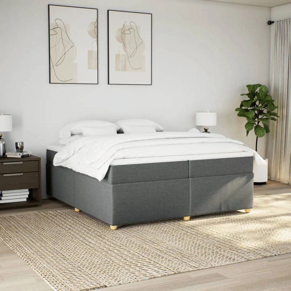 Κρεβάτι Boxspring με Στρώμα Σκούρο Γκρι 200x200 εκ. Υφασμάτινο - Γκρι