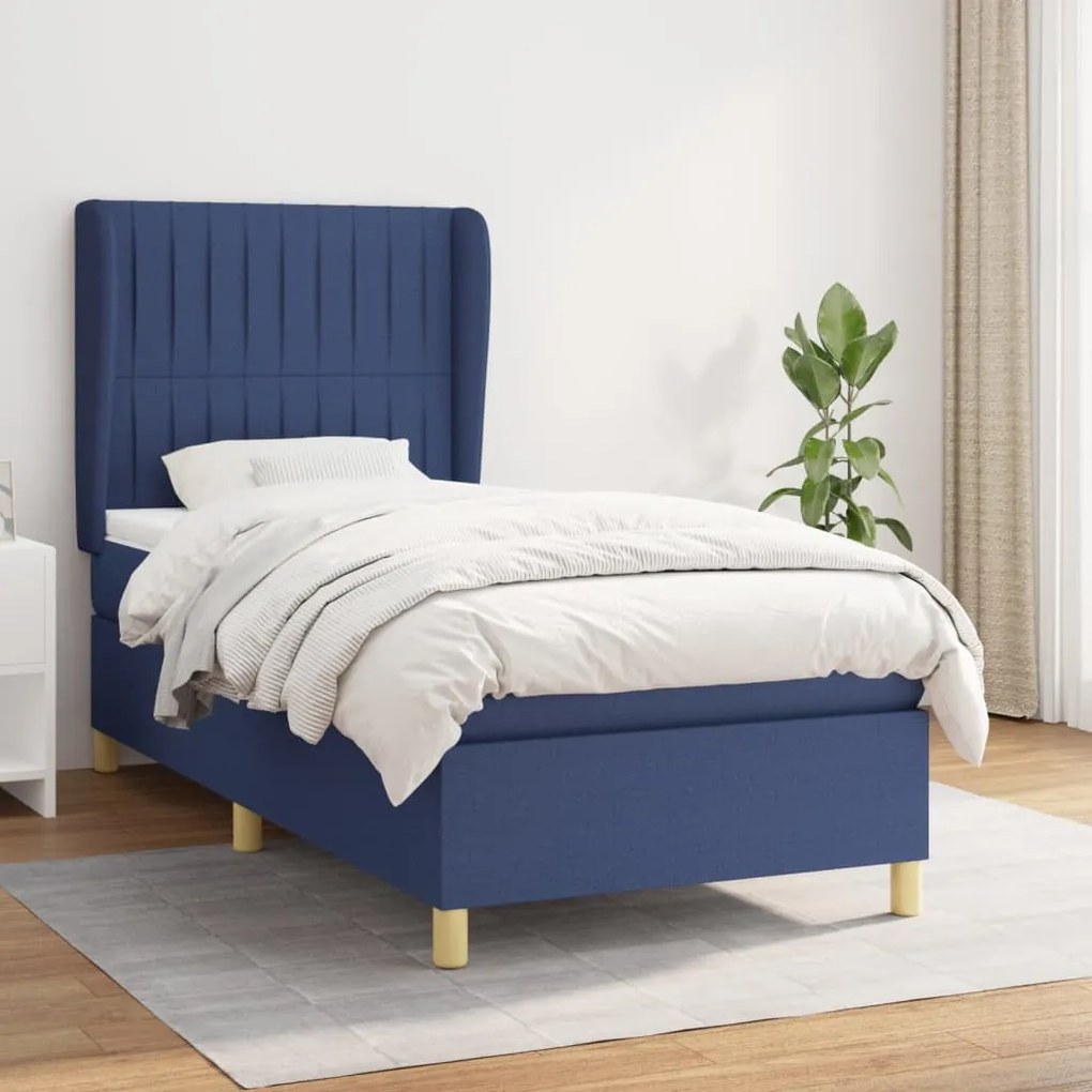 vidaXL Κρεβάτι Boxspring με Στρώμα Μπλε 80x200 εκ. Υφασμάτινο