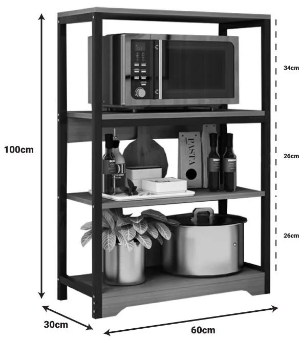 Ραφιέρα επιδαπέδια Daan μέταλλο καρυδί-μαύρο 60x30x100εκ