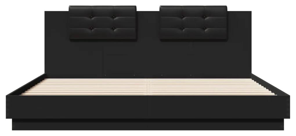 vidaXL Πλαίσιο Κρεβατιού με Κεφαλάρι Μαύρο 160x200 εκ. Επεξ. Ξύλο