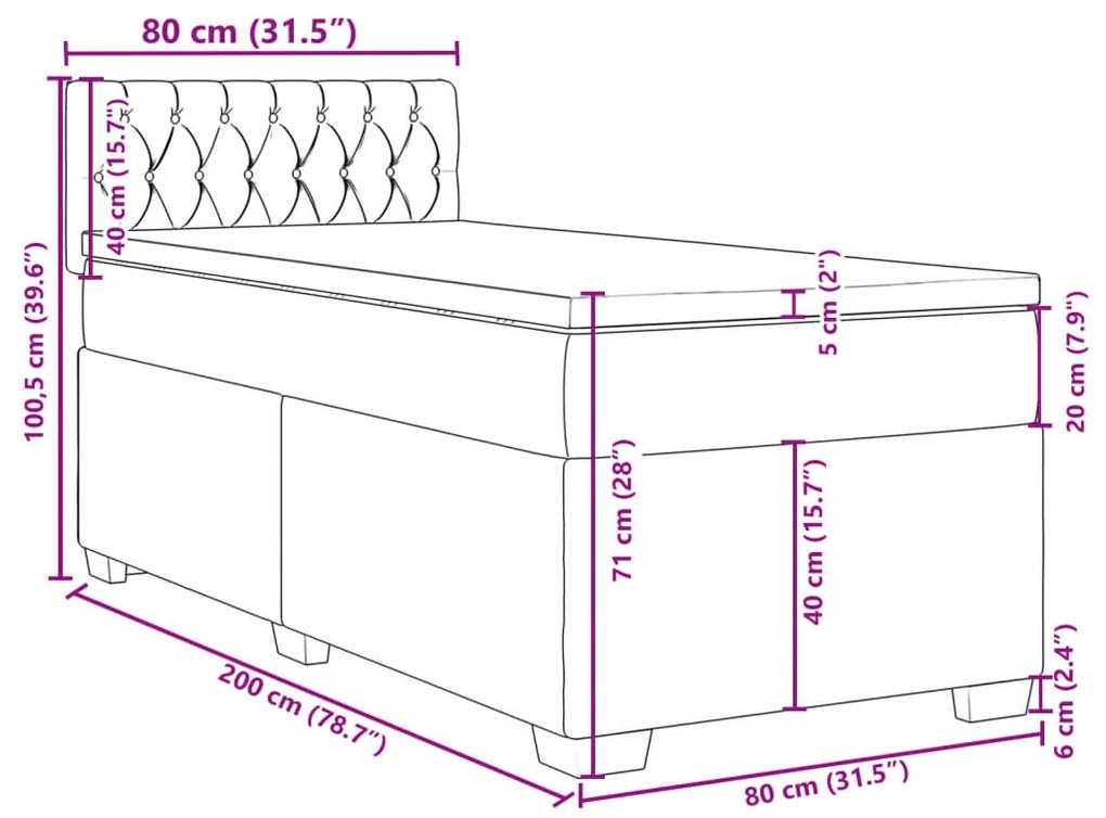 Κρεβάτι Boxspring με Στρώμα Κρεμ 80 x 200 εκ. Υφασμάτινο - Κρεμ