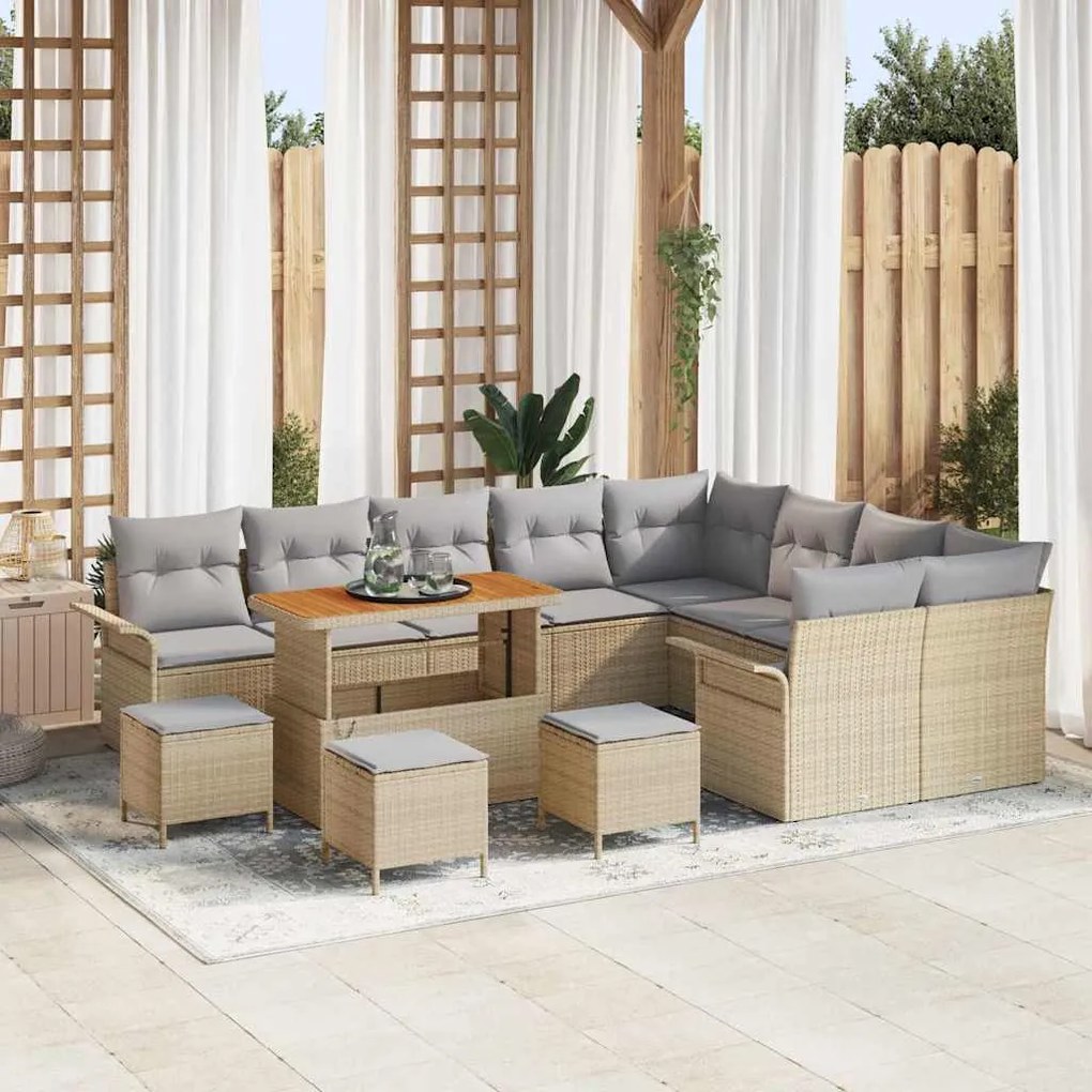 vidaXL Σετ Καναπέ Κήπου Ρυθμιζόμενο ύψος 13 pcs Μπεζ συνθετικό ρατάν