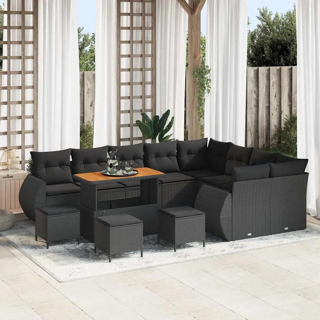 vidaXL Σετ Καναπέ Κήπου 13 pcs Μαύρο συνθετικό ρατάν