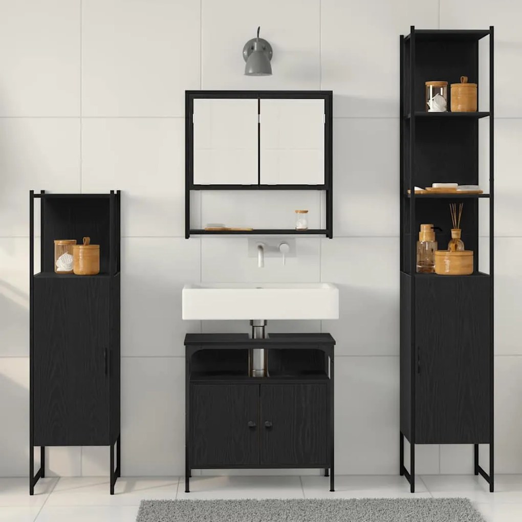 vidaXL Σετ Επίπλων Μπάνιου με ράφι 4 pcs Μαύρη δρυς 33 x 33 x 185.5 εκ