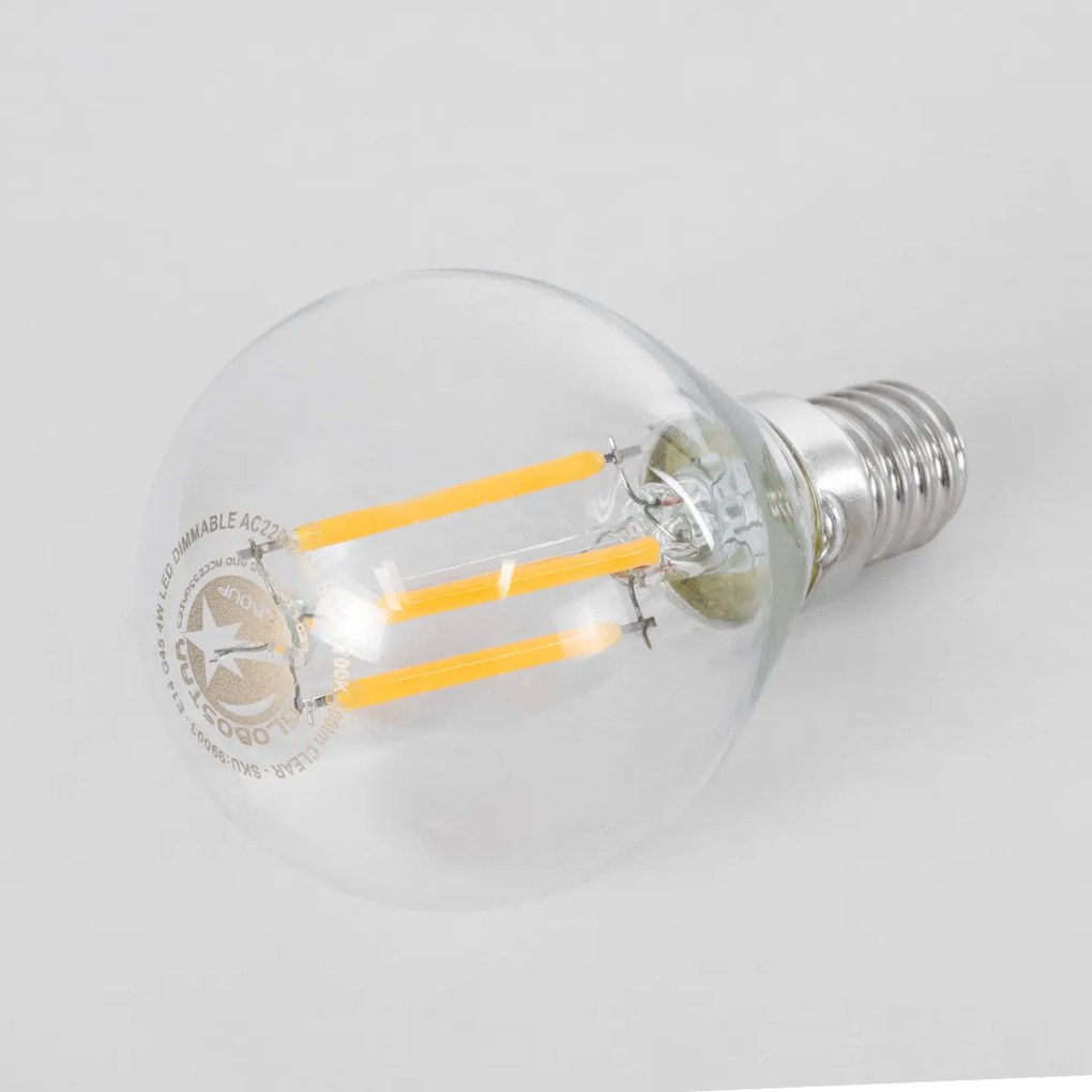 GloboStar® 99003 Λάμπα LED Long Filament E14 G45 Γλομπάκι 4W 400lm 360° AC 220-240V IP20 Φ4.5 x Υ7.5cm Θερμό Λευκό 2700K με Διάφανο Γυαλί Dimmable - 3 Χρόνια Εγγύηση