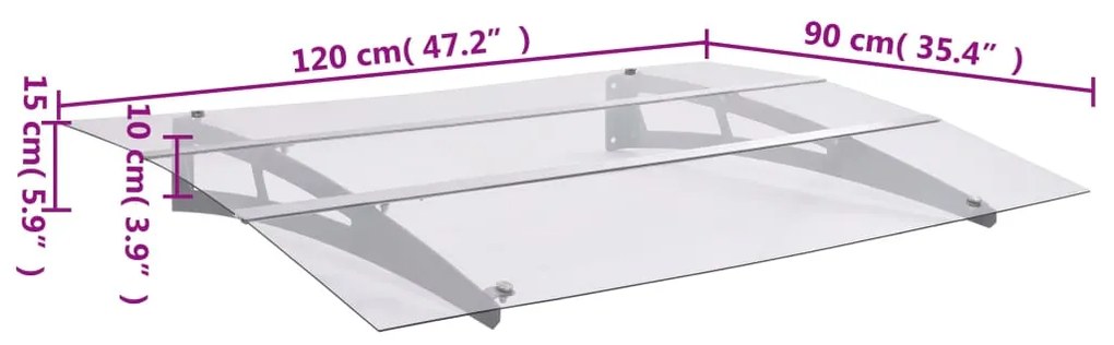 vidaXL Στέγαστρο Πόρτας Ασημί & Διαφανές 120x90 εκ από Πολυκαρβονικό