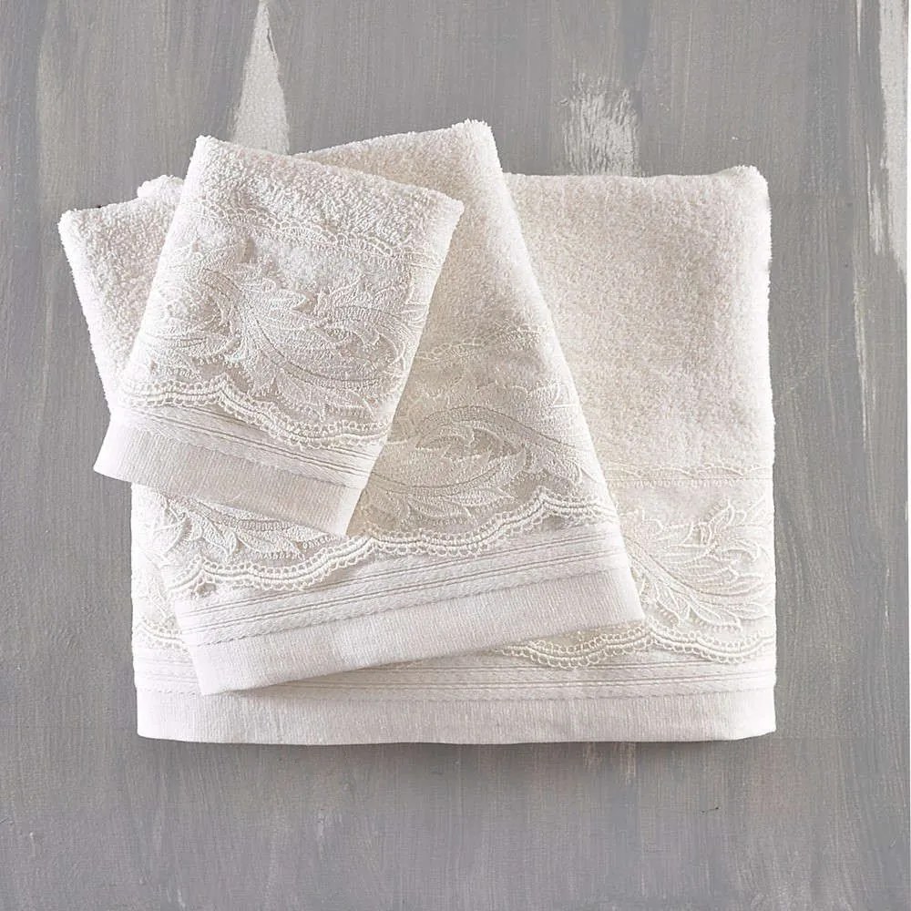 Πετσέτες Σετ 3τμχ Anika Ecru Ρυθμός Towels Set 80x150cm 100% Βαμβάκι