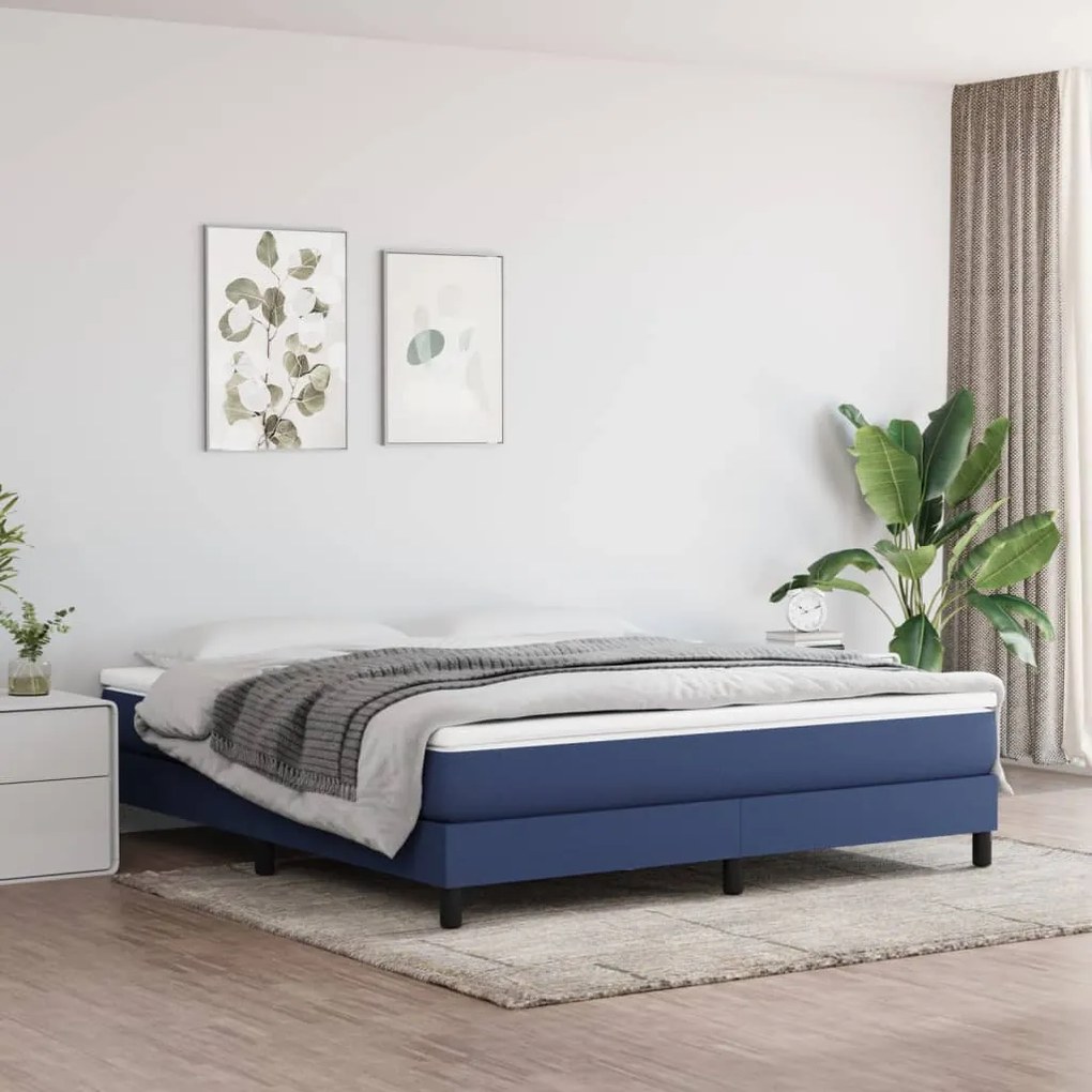 Κρεβάτι Boxspring με Στρώμα Μπλε 180x200 εκ. Υφασμάτινο - Μπλε