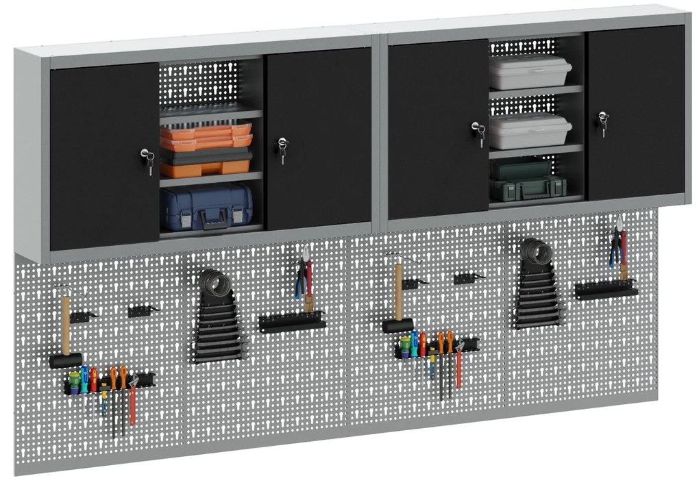 vidaXL Σετ από 4 Κομμάτια Ντουλάπας και Πίνακα Τοίχου Μαύρο Μετάλλου