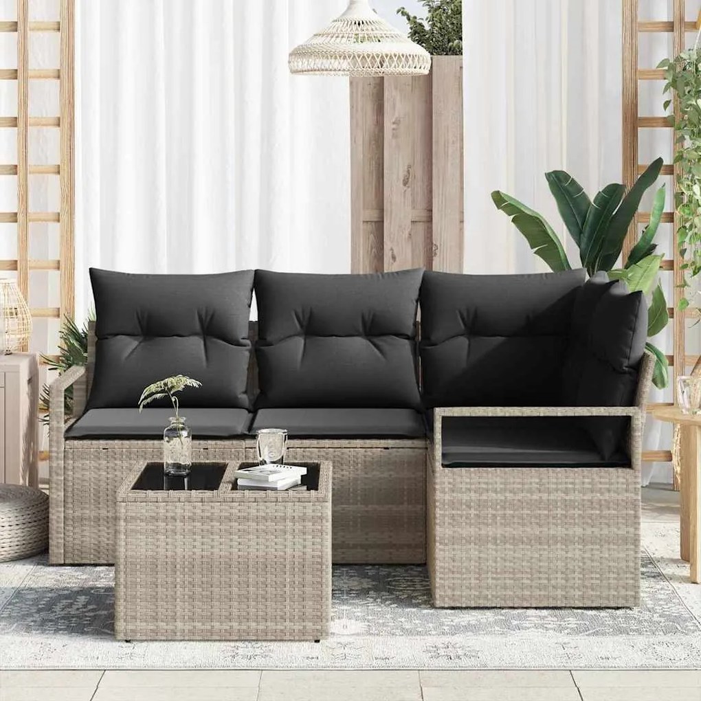 vidaXL Σετ Καναπέ Κήπου 5 pcs Ανοιχτό γκρι Πολυ rattan, βαμμένο ατσάλι
